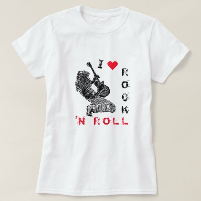 Rock Guitarist T-Shirt Gift - I Love Rock N Roll (Design Front)