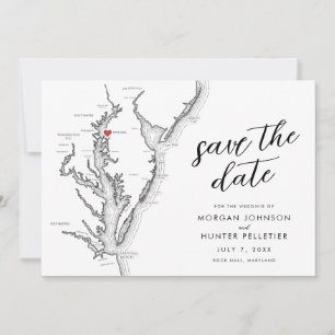 Rock Hall Maryland Map Minimal Modern Wedding Save The Date