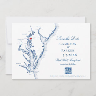 Rock Hall Maryland Wedding Elegant Navy QR code Save The Date