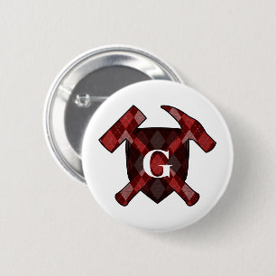 Rock Hammer Shield- Red Argyle Monogram 6 Cm Round Badge