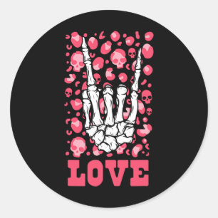 Rock Hand Love Skull Valentines Day Men Women Kids Classic Round Sticker