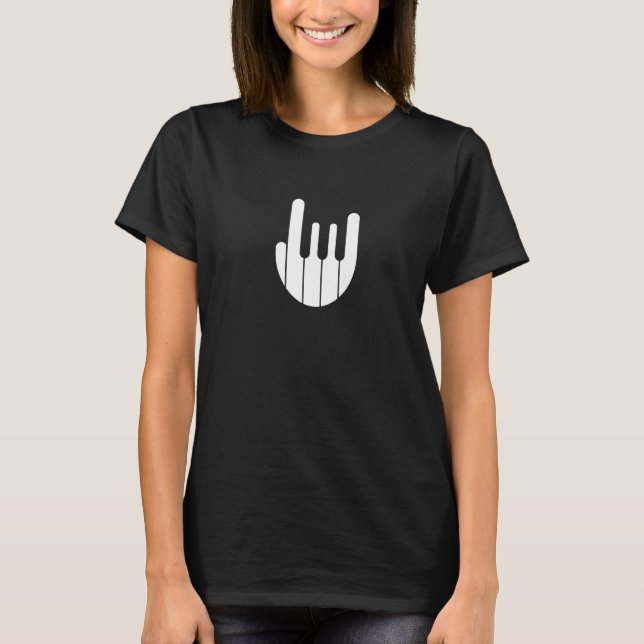 Rock Hand Piano Keyboard - Funny Cool Pianist Keyb T-Shirt (Front)