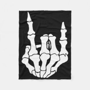 Rock Hand Skeleton Vintage Rocker Sign Halloween P Fleece Blanket