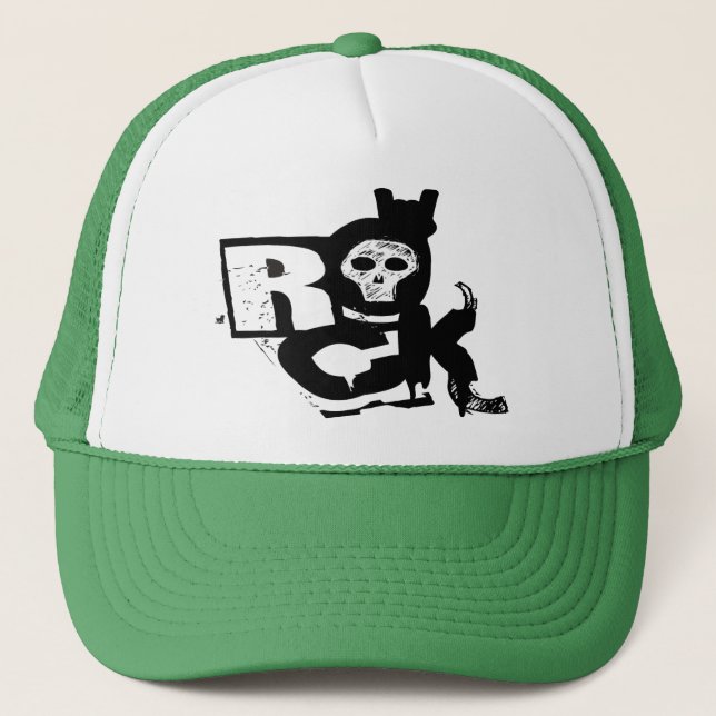 Rock Hand Skull Trucker Trucker Hat (Front)
