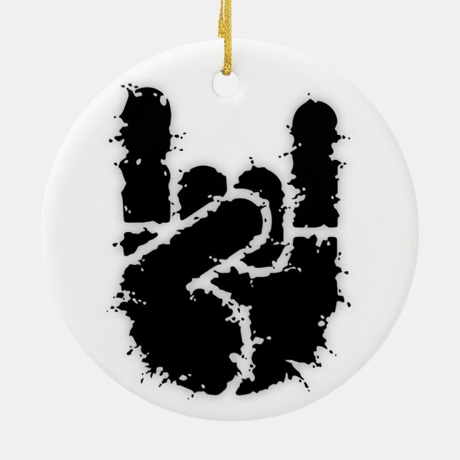 Rock Hand w/Distortion Ceramic Tree Decoration (Back)