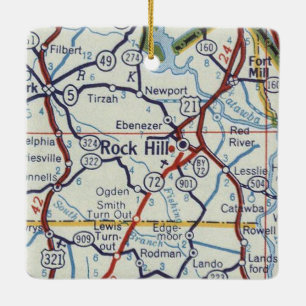 Rock Hill SC Vintage Map Ceramic Ornament