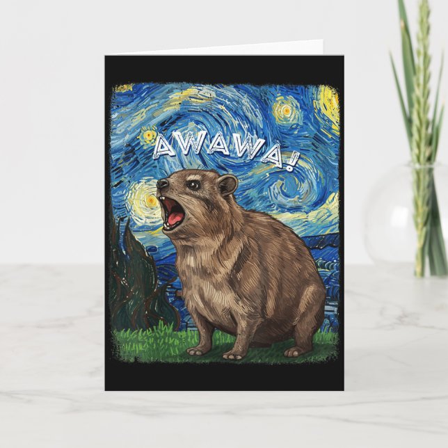 Rock Hyrax Awawa Funny Groundhog Starry Night Van  Card (Front)