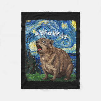 Rock Hyrax Awawa Funny Groundhog Starry Night Van  Fleece Blanket