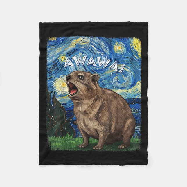 Rock Hyrax Awawa Funny Groundhog Starry Night Van  Fleece Blanket (Front)