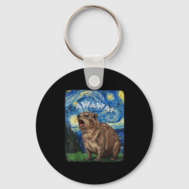Rock Hyrax Awawa Funny Groundhog Starry Night Van  Key Ring (Front)