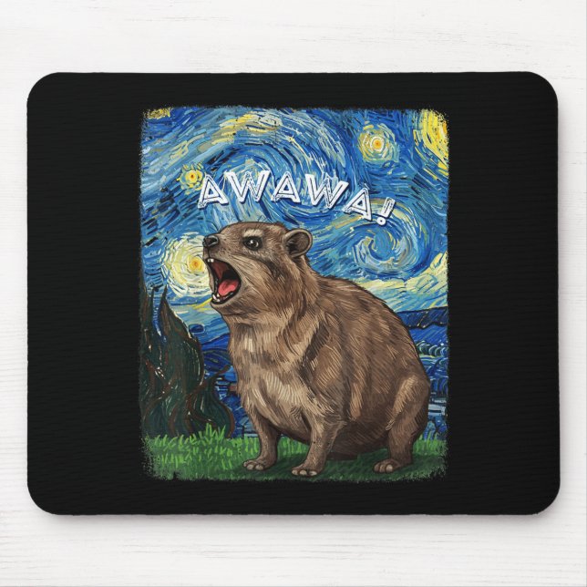 Rock Hyrax Awawa Funny Groundhog Starry Night Van  Mouse Mat (Front)