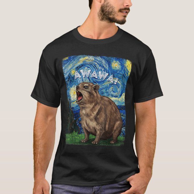 Rock Hyrax Awawa Funny Groundhog Starry Night Van  T-Shirt (Front)