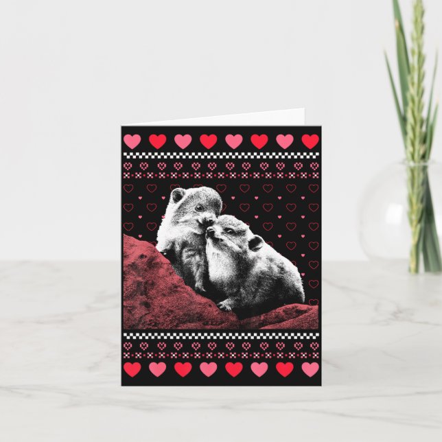 Rock Hyrax Valentine's Day Ugly Sweater Style  Card (Front)
