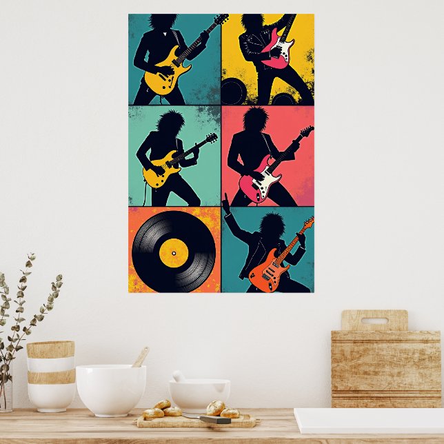 Rock Icon Pop Art Poster – Bold 6-Panel Grid (Kitchen)