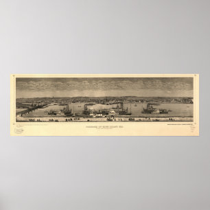 Rock Island Illinois 1874 Antique Panoramic Map Poster