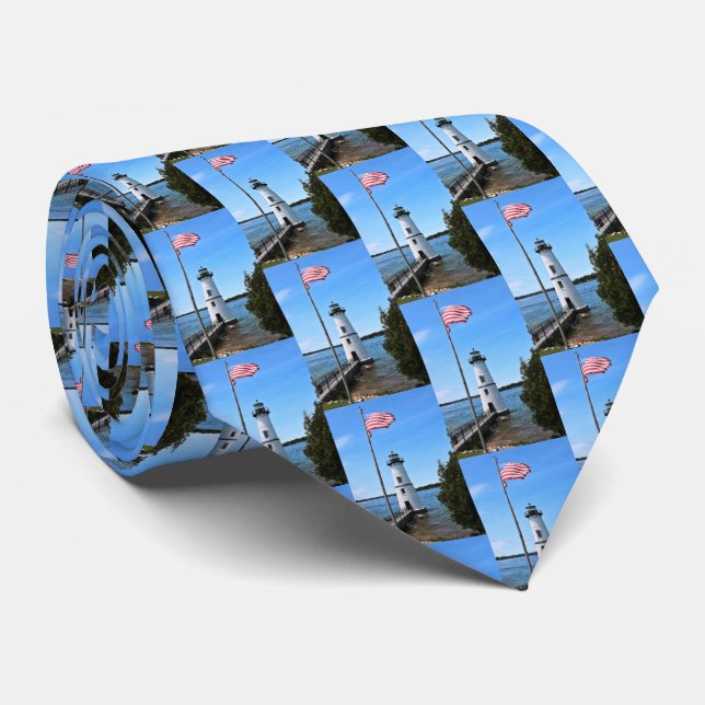 Rock Island Lighthouse, New York Mens Tie (Rolled)