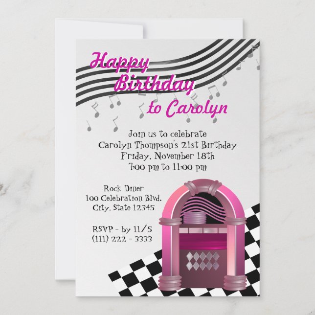 Rock Jukebox Birthday Invitation (Front)