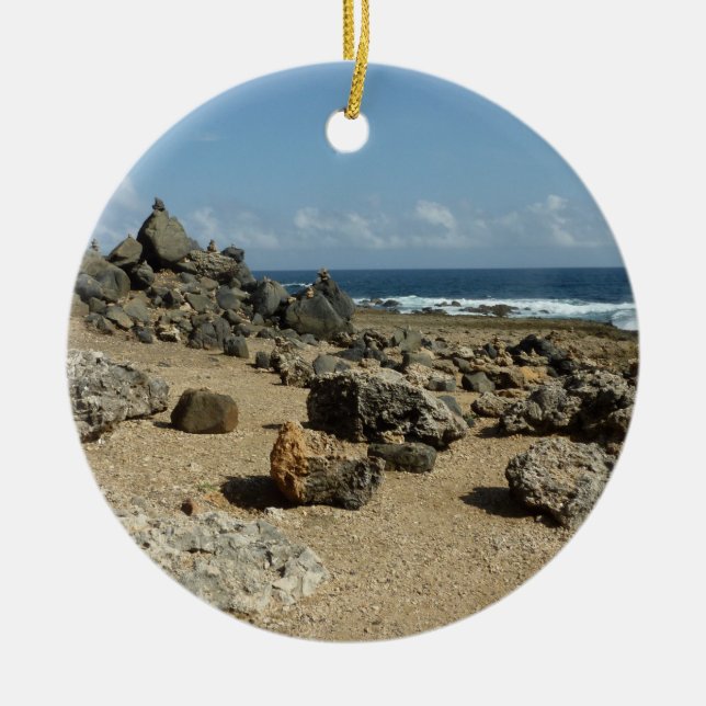 Rock Monuments on Aruban Coast Ceramic Tree Decoration (Front)