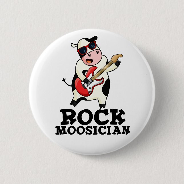 Rock Moosician Funny Cow Musician Pun  6 Cm Round Badge (Front)