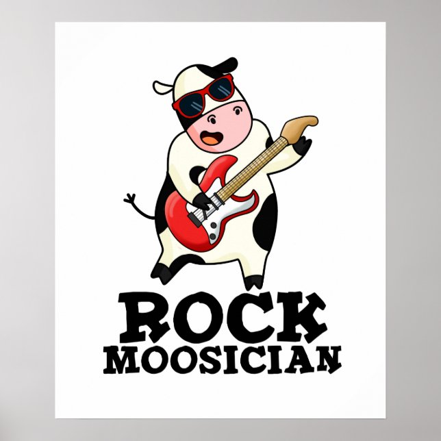 Rock Moosician Funny Cow Musician Pun  Poster (Front)