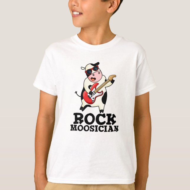 Rock Moosician Funny Cow Musician Pun  T-Shirt (Front)