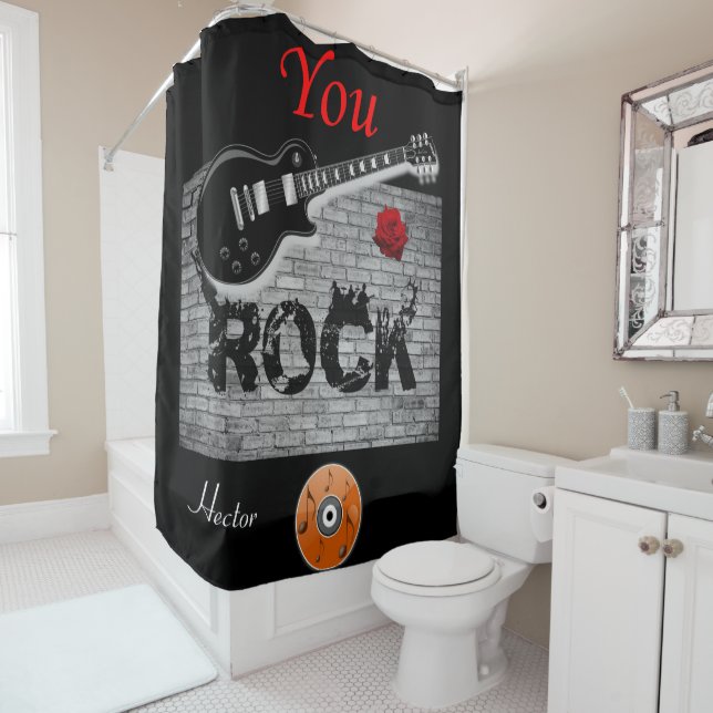 Rock Music guitar black shower curtain (In Situ)