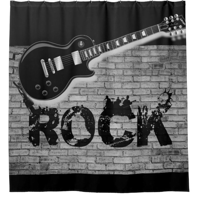 Rock Music guitar black showercurtain Shower Curtain (Front)