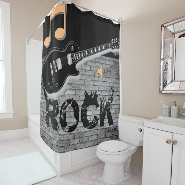 Rock Music guitar black showercurtain Shower Curtain (In Situ)