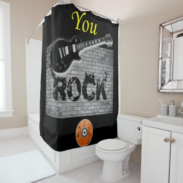 Rock Music guitar black showercurtain Shower Curtain (In Situ)