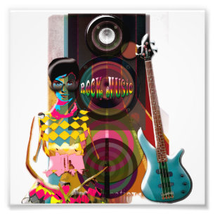Rock Music illustrations with guitar & Speaker Photo Print