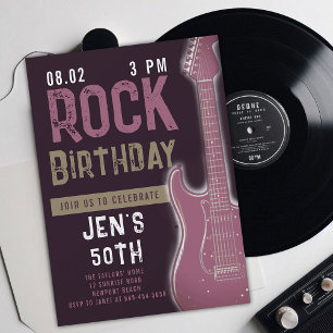 Rock Music Musician Guitar Adult Purple Birthday Invitation