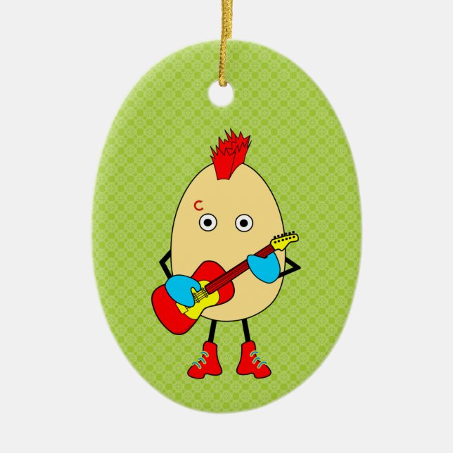Rock Musician Egghead Ceramic Tree Decoration (Front)