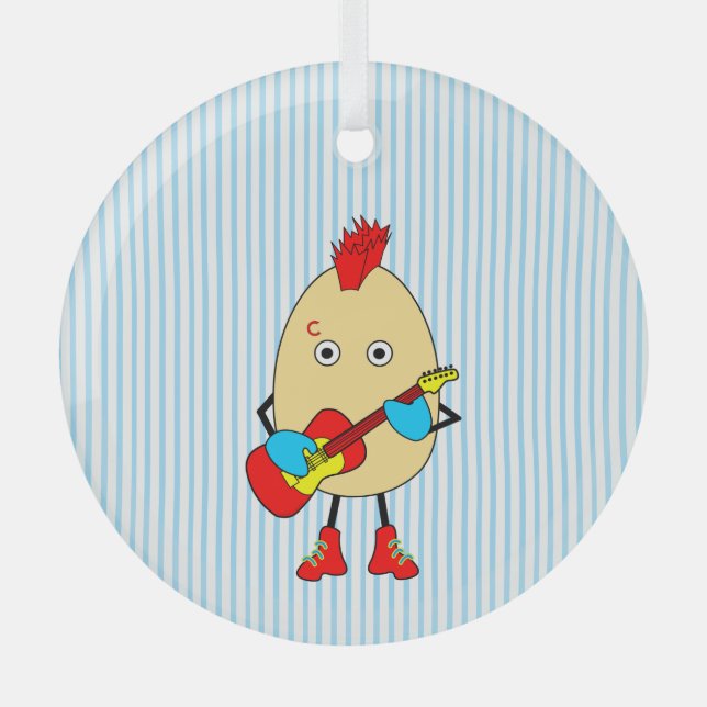 Rock Musician Egghead Glass Tree Decoration (Front)