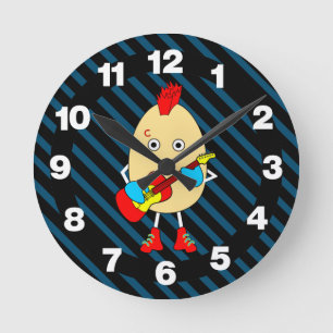 Rock Musician Egghead Round Clock