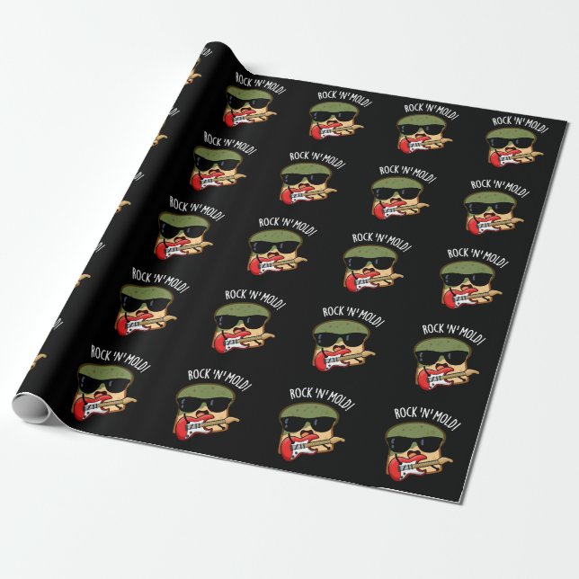 Rock n Mould Funny Bread Pun Dark BG Wrapping Paper (Unrolled)