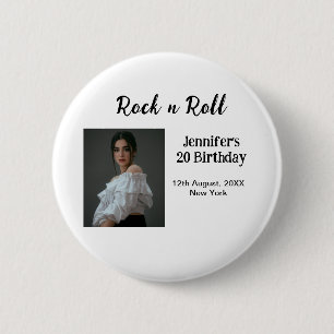 Rock n roll 20th birthday girl photo elegant moder 6 cm round badge