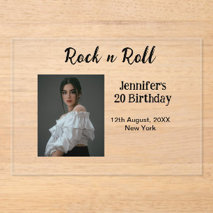 Rock n roll 20th birthday girl photo elegant moder acrylic invitations