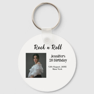 Rock n roll 20th birthday girl photo elegant moder key ring