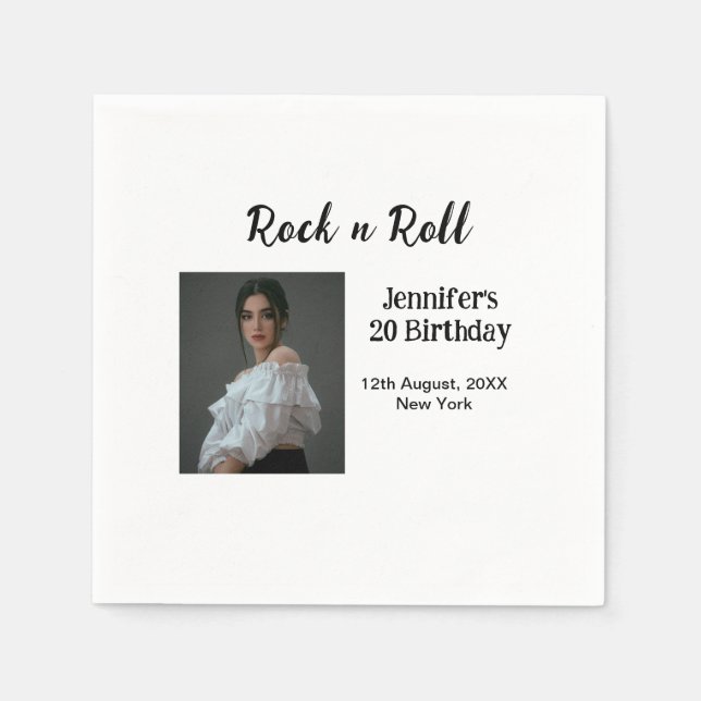 Rock n roll 20th birthday girl photo elegant moder napkin (Front)