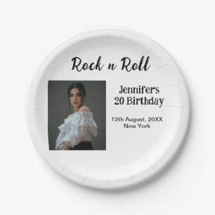 Rock n roll 20th birthday girl photo elegant moder paper plate