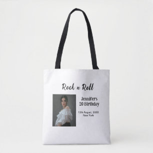 Rock n roll 20th birthday girl photo elegant moder tote bag