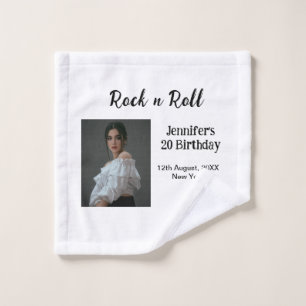 Rock n roll 20th birthday girl photo elegant moder wash cloth