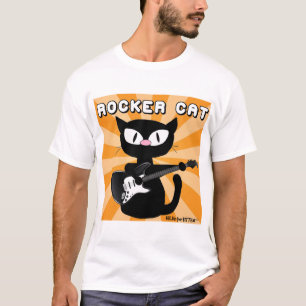 ROCK n ROLL Black Cartoon Cat Rocker T-Shirt