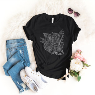 Rock n Roll Black Monochromatic Floral - Mama T-Shirt