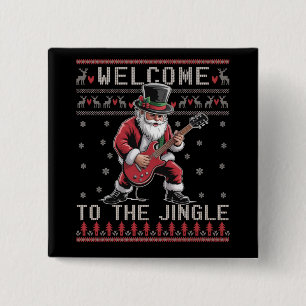Rock n Roll Christmas Rocker Santa Ugly Christmas 15 Cm Square Badge