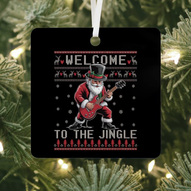 Rock n Roll Christmas Rocker Santa Ugly Christmas  Metal Tree Decoration (Insitu)