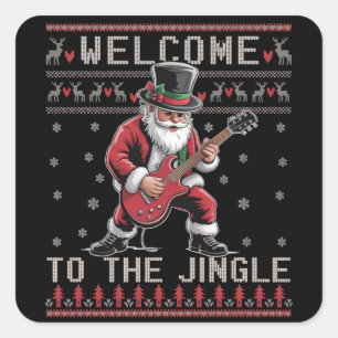 Rock n Roll Christmas Rocker Santa Ugly Christmas  Square Sticker