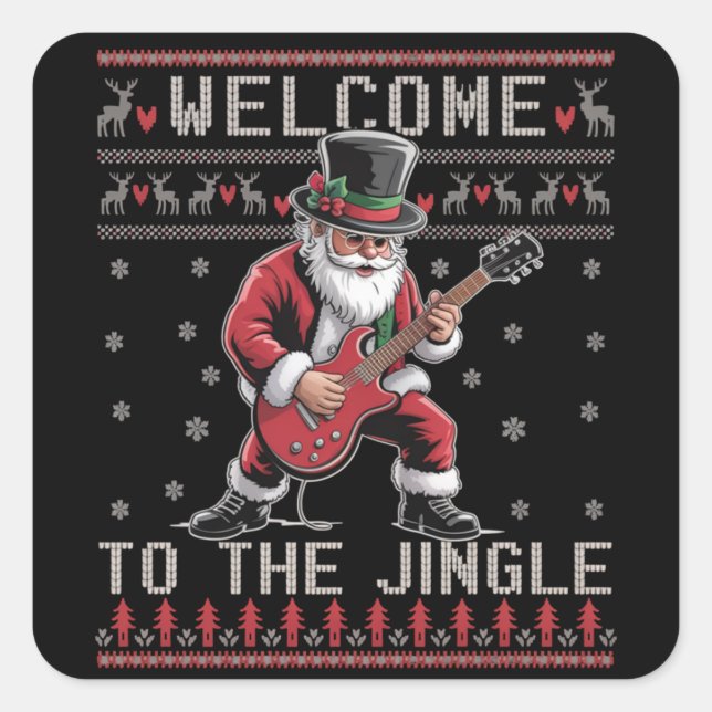 Rock n Roll Christmas Rocker Santa Ugly Christmas  Square Sticker (Front)