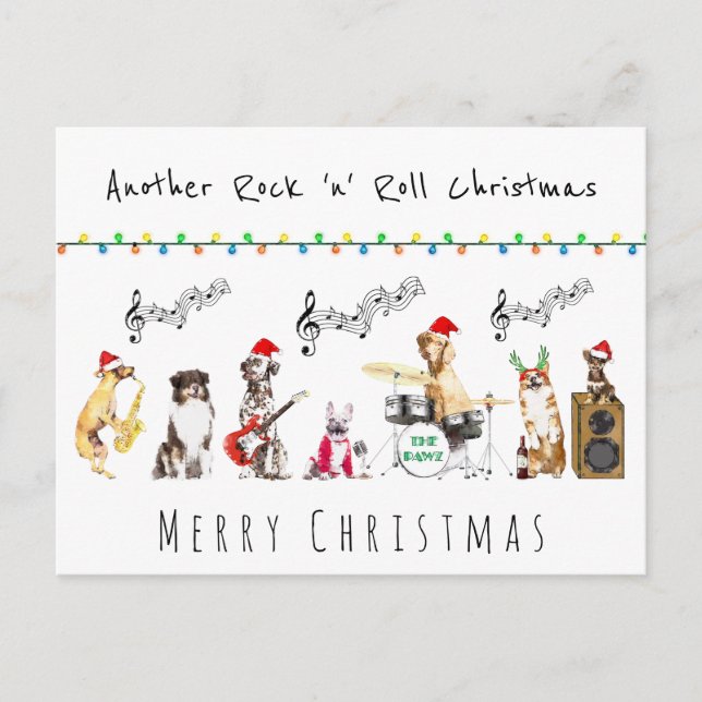 Rock n roll cute musical dog band merry Christmas Postcard (Front)