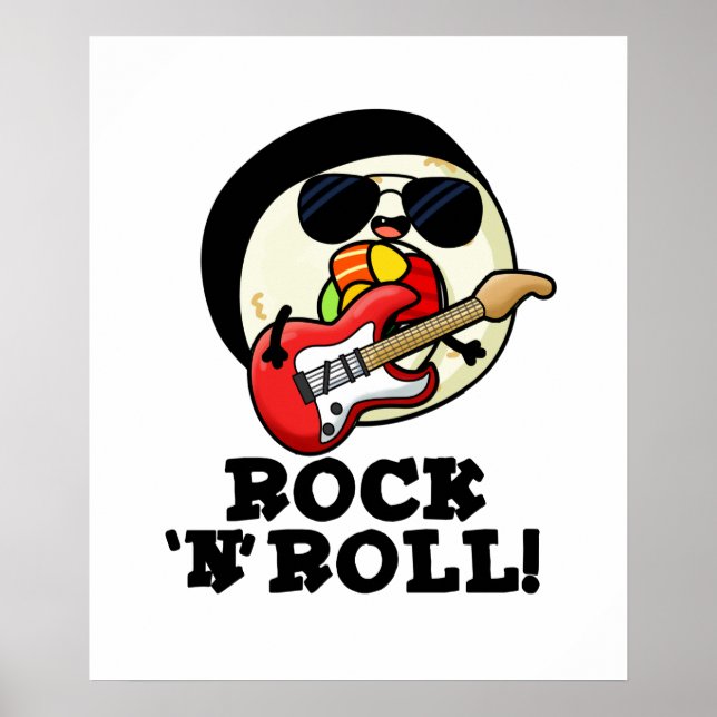 Rock n Roll Cute Sushi Roll Pun Poster (Front)
